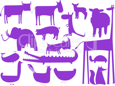 animal purple silhouettes isolated on white background
