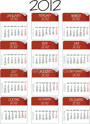 red and white paper calendar 2012