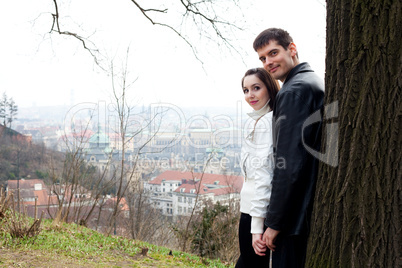 beautiful young love couple in city Prague