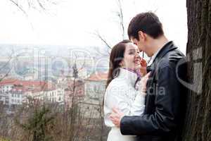 beautiful young love couple in city Prague