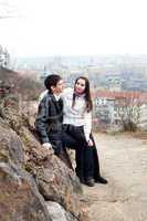 beautiful young love couple in city Prague