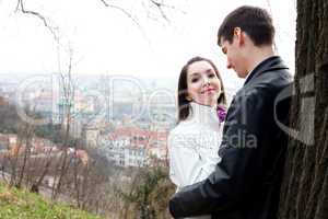 beautiful young love couple in city Prague