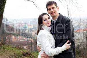 beautiful young love couple in city Prague