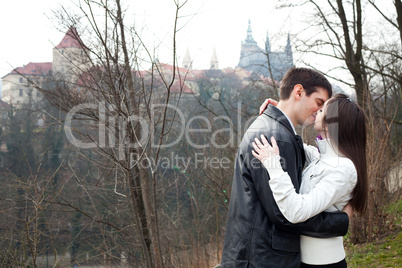 beautiful young love couple in city Prague