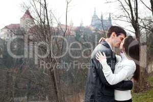 beautiful young love couple in city Prague