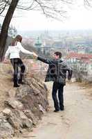 beautiful young love couple in city Prague