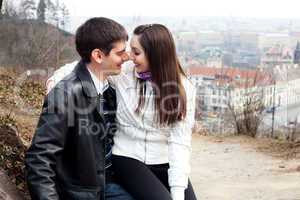 beautiful young love couple in city Prague