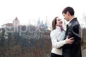 beautiful young love couple in city Prague