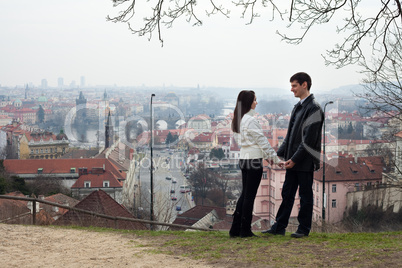 beautiful young love couple in city Prague