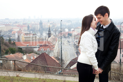 beautiful young love couple in city Prague