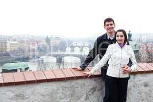 beautiful young love couple in city Prague