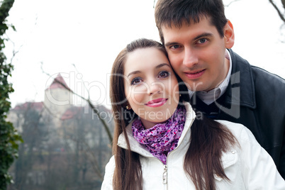 beautiful young love couple in city Prague