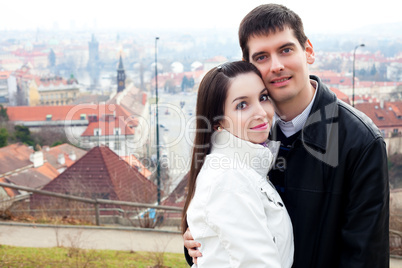 beautiful young love couple in city Prague