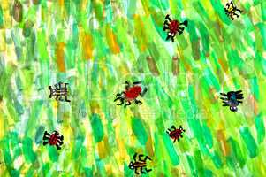 Käfer und Spinnen im Urwald - Kindergemälde