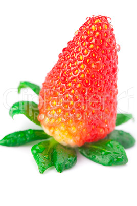 big juicy red ripe strawberries with water drops isolated on whi