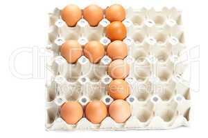 eggs as the number three  isolated on white