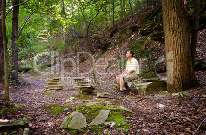 Senior hiker in woods in Virginia