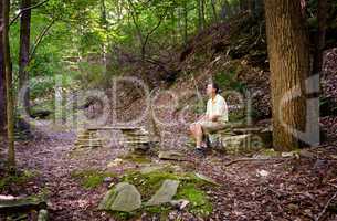 Senior hiker in woods in Virginia