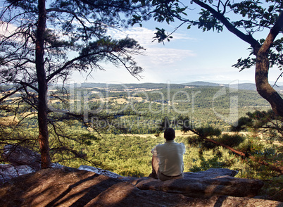 Senior hiker overlooks Virginia