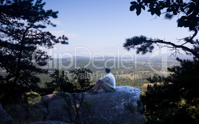 Senior hiker overlooks Virginia