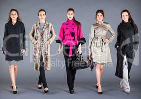 Five girls. Autumn winter collection lady's clothes