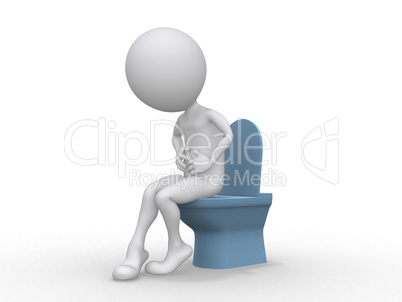 3D man with Intestinal problems sitting on the toilet