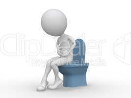 3D man with Intestinal problems sitting on the toilet