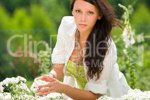 Summer garden beautiful woman care white flowers