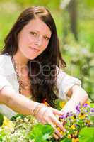 Summer garden beautiful woman smiling flower