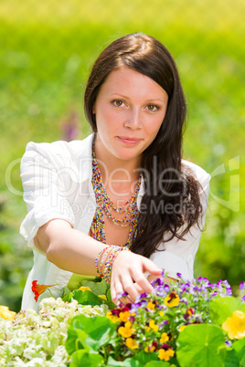 Summer garden beautiful woman smiling flower