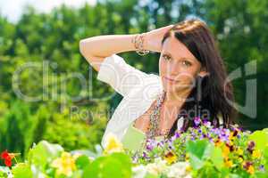 Summer garden flower beautiful woman romantic look