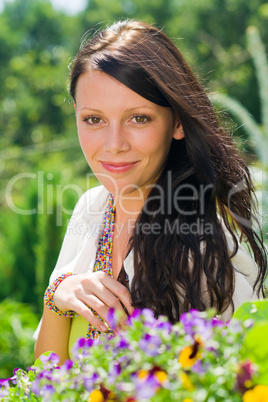 Summer garden beautiful woman smiling flower
