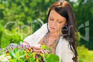 Summer garden beautiful woman care color flowers