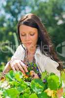 Summer garden beautiful woman care color flowers