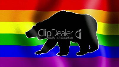 waving rainbow flag with bear