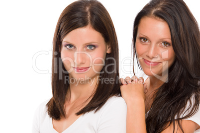 Two girlfriends beautiful model smiling portrait