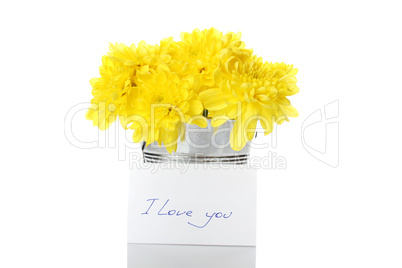 Yellow chrysanthemums in a pail