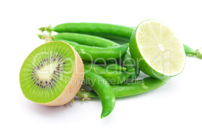 lime,peas and kiwi  isolated on white