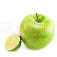 apple and lime isolated on white
