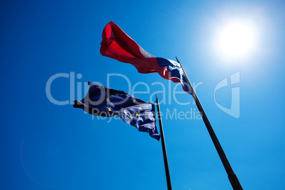 Flags of the European Union and the Czech Republic against the b