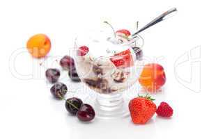 ice cream, cherries, apricots, raspberries, strawberries and spo