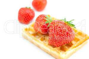 Waffles and strawberries isolated on white