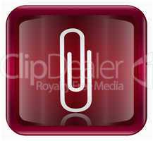 Paper clip icon dark red, isolated on white background