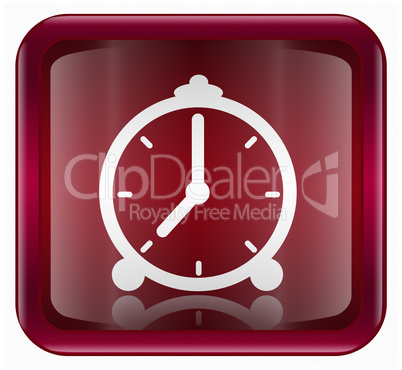 Clock icon dark red, isolated on white background