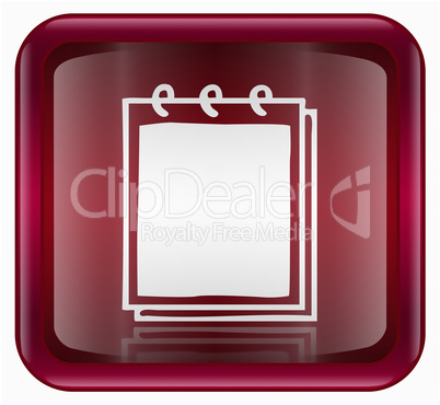 Notebook icon red, isolated on white background