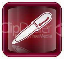 Pen icon red, isolated on white background