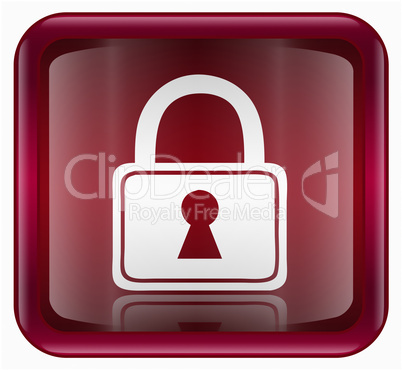Lock icon red, isolated on white background