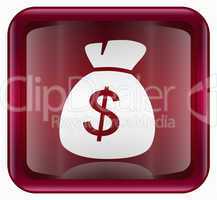 dollar icon red, isolated on white background