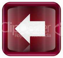 Arrow left icon red, isolated on white background