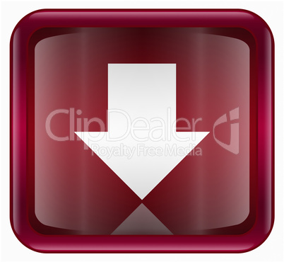 Arrow down icon red, isolated on white background